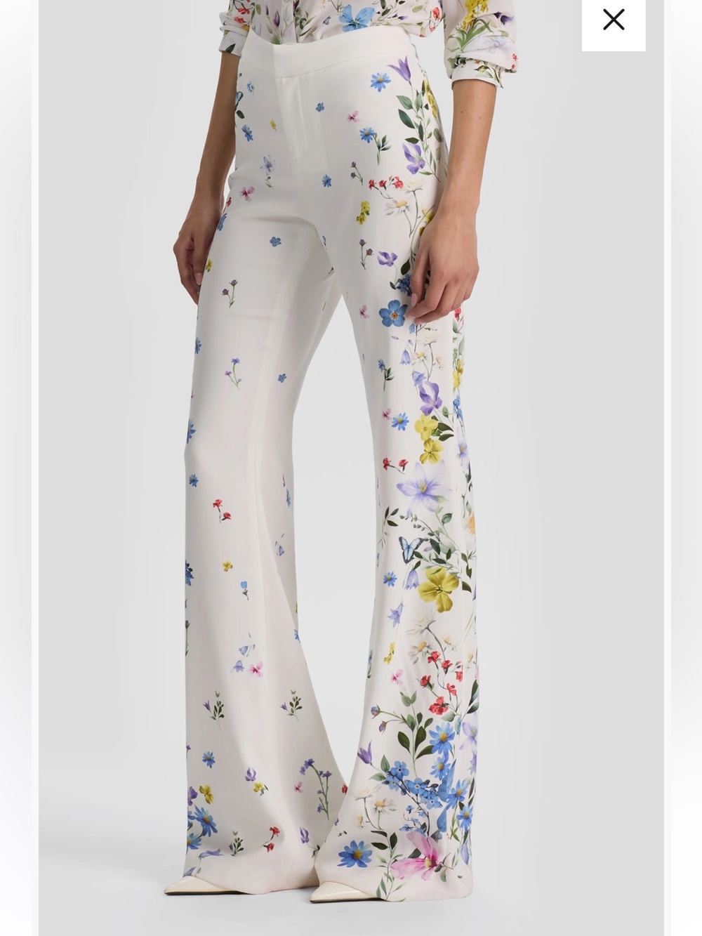 Alice + Olivia Ivory Wide-Leg Floral Print Pants